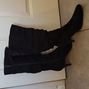 Slouchy Zip-Up Synthetic Suede Heel Boots